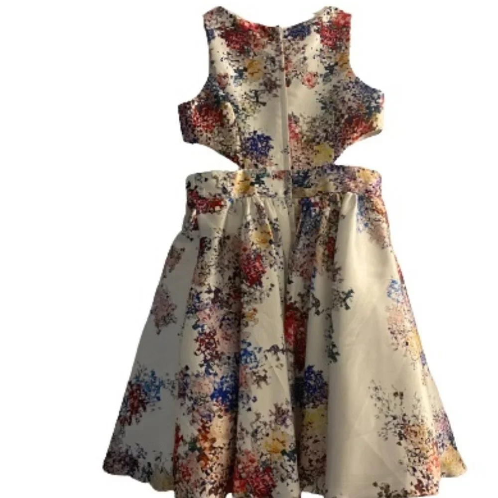 LEXIE BY MON CHERI CUTOUT SIDES LINED CRINOLINE SLIP SZ12 SLEEVELESS DRESS